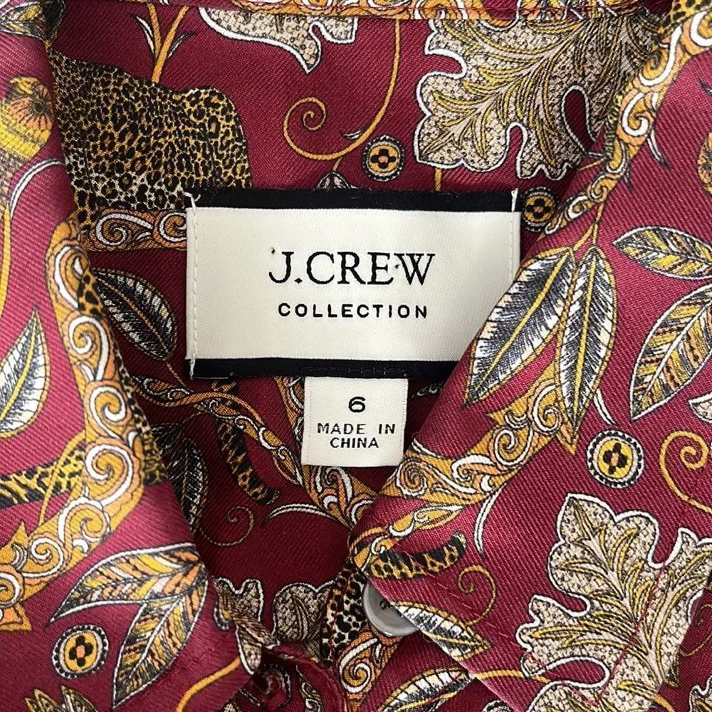 J Crew Silk Button Down Shirt Womens Size 6 Paisley Red Gold - Picture 7 of 8